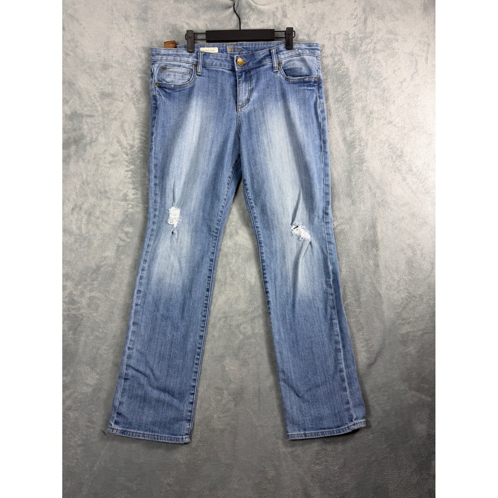 KUT from the Kloth Womens 14 Blue Catherine Boyfriend Jeans Distressed Boho Y2K